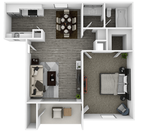 Floor plan for 1 bed, 1 bath, 618 sqft